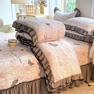 a类韩版提花夹棉床盖夏被四件套可机洗空调被夏季双人薄被子4