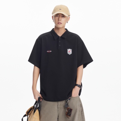 CATTEE男装 美式复古纯色套头POLO衫男 重磅220g潮流宽松短袖T恤