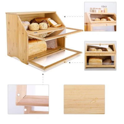 桌面双层面包储物箱木质面包收纳箱家用水果点心木质面包箱