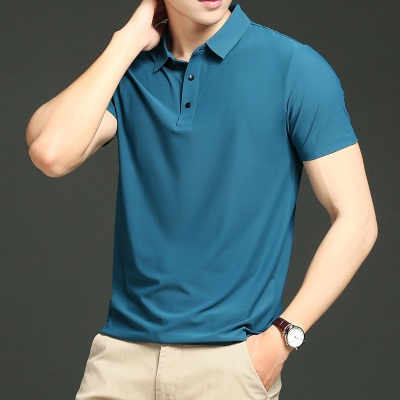 无痕冰丝短袖polo衫男士高端休闲夏季凉感t恤工作服纯色翻领体恤