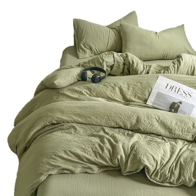 ins纯色A类母婴级水洗棉床上四件套可裸睡床单被套床笠学生三件套