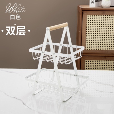 跨境多层水果篮厨房三层缕空网格手提收纳篮客厅干果零食置物架