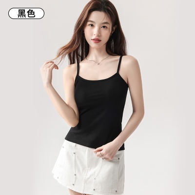 纯棉吊带背心女春夏季2025新款内搭带胸垫遮副乳外穿打底无袖上衣