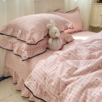 new韩版花边ins夏凉被四件套空调被薄四季通用可机洗不起球