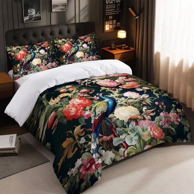 出口被套三件套孔雀3D数码印花被套套件床上用品外贸家纺POD定制