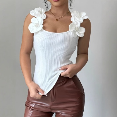 欧美跨境亚马逊新款立体花朵优雅春夏针织背心