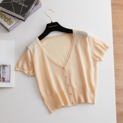 冰丝针织开衫女夏薄外套新款短袖穿搭韩版宽松纯色小空调防晒衣潮