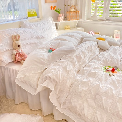 韩系ins风纯色水洗棉泡泡纱四件套少女心床单被套学生宿舍三件套