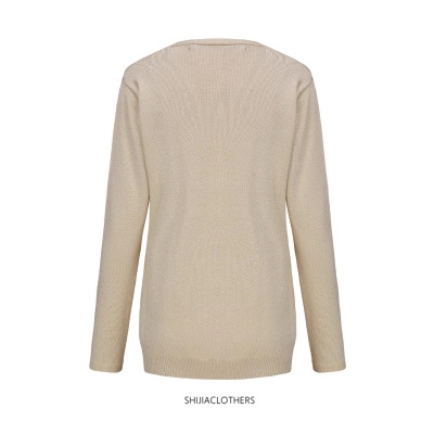 针织开衫外套跨境欧美春秋女装外搭纯色单排扣宽松大码精纺V领