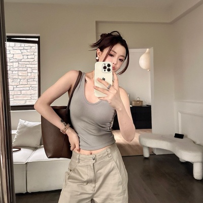 韩社6627#基础款细肩螺纹一体杯背心内搭打底外穿美背显瘦小吊带