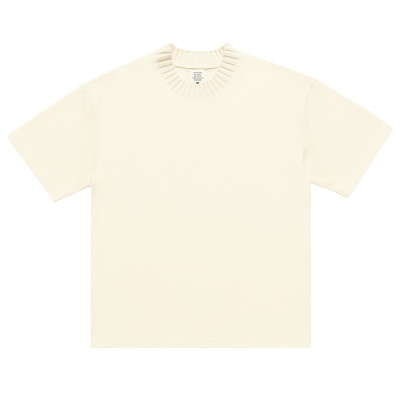 BK男装春夏新款305G编织毛衣领纯色短袖半高领复古宽松纯棉t恤男