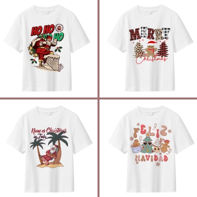 夏季跨境新款男装圣诞树图案印花短袖男士上衣宽松潮美式休闲T恤