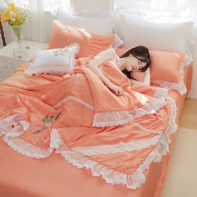 空调被夏凉被四件套冰丝夏季公主风可爱少女单双人真天水机洗透气