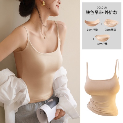 漫画胸吊带背心女夏外穿2025新款内搭带胸垫无中生有辣妹无袖上衣