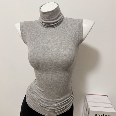 小腰精穿出好身材内搭无袖洋气修身纯色高领气质包身打底上衣t恤