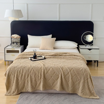 2025法莱绒提花毛毯双面毯子办公室午睡毯纯色礼品毯跨境毛毯批发