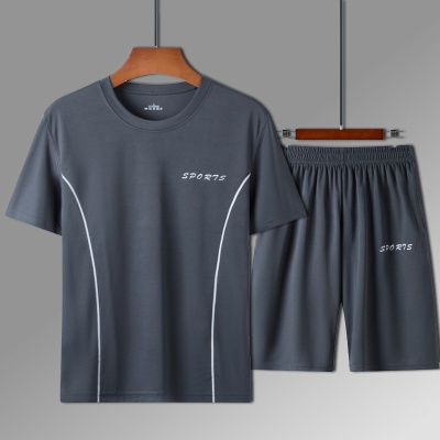 夏季新款男士运动套装外穿圆领休闲短袖男速干衣服短裤两件套男装