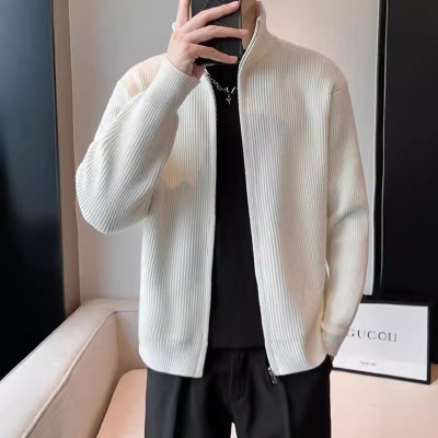 2023新款春秋季毛衣开衫薄款针织衫男士韩版潮纯色长袖拉链男外套