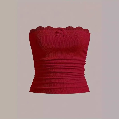 2024亚马逊跨境夏季新款蕾丝拼接纯色性感欧美上衣辣妹抹胸背心女