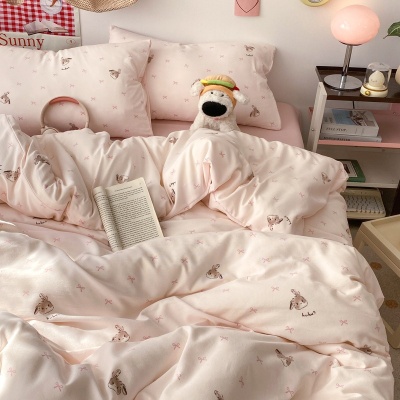 a类针织棉双层纱四件套纯棉被套床单床上用品学生宿舍三件套批发