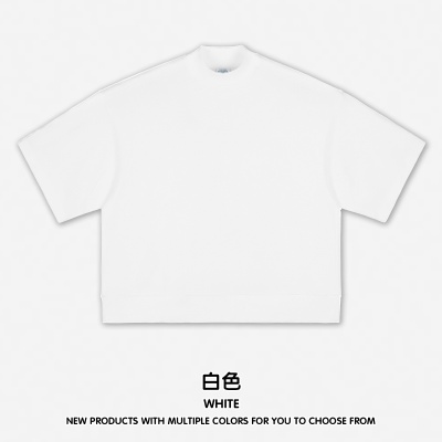 RS男装|2025新款305G重磅小高领男士短袖落肩Boxy螺纹下摆短袖t恤