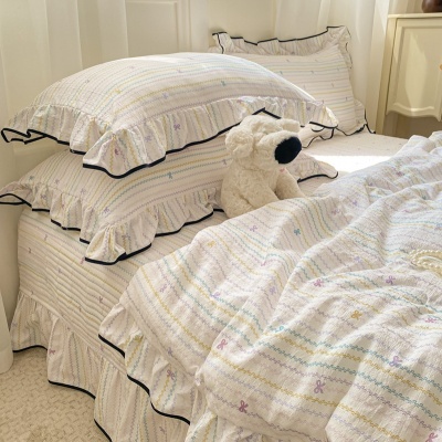 new韩版花边ins夏凉被四件套空调被薄四季通用可机洗不起球