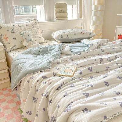 水洗棉空调被四件套冰丝乳胶凉席夏凉被可水洗床单被套床上三件套