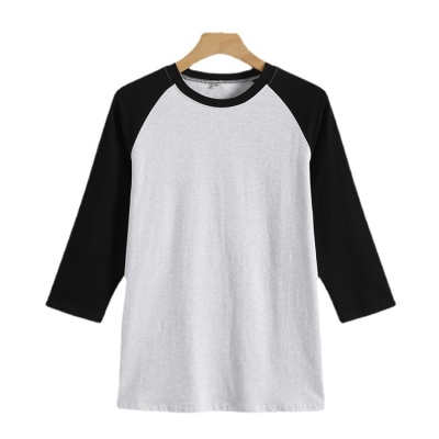 亚马逊wish独立站一件起印纯色插肩七分袖T恤现货跨境女装上衣衫