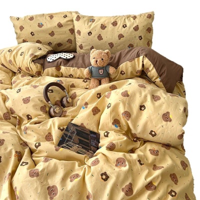 2025春夏款柔软亲肤水洗棉四件套学生宿舍卡通小熊被套床单三件套