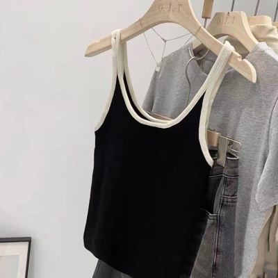 春夏内搭撞色条纹修身百搭外穿针织背心韩版打底螺纹棉带胸垫吊带