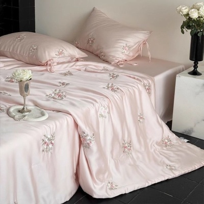 少女心80支兰精天丝夏凉被四件套冰丝刺绣凉感空调被夏被床品