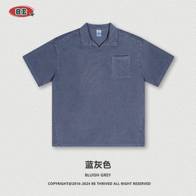 BE男装2025春夏水洗翻领短恤青少年宽松型度假风古巴领短恤t恤男