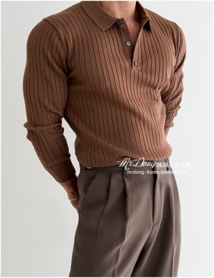 韩版秋冬弹力保暖针织衫男轻熟风休闲polo长袖翻领毛衣男春秋新款