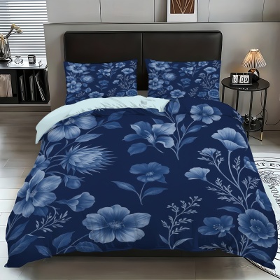 跨境花卉被套简约小清新印花三件套磨毛枕套被罩外贸家居床品批发
