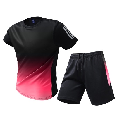 大码短袖运动套装男2024夏季胖子加大码跑步健身宽松两件短袖短裤