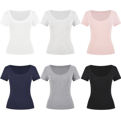 纯棉简约u领短袖正肩T恤女装夏季2025新款修身显瘦打底衫气质上衣