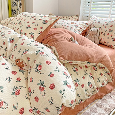 A类超柔提花有氧小竺棉双层纱四件套轻奢母婴级小碎花三件套批发