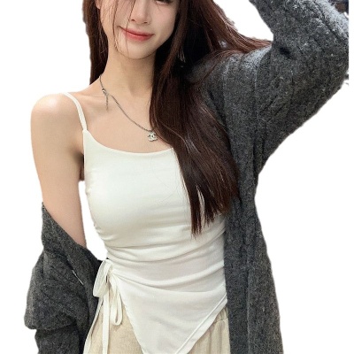 不规则开叉吊带背心女夏季系带设计感内搭带胸垫外穿甜辣抹胸上衣