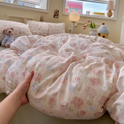 母婴级A类有氧双层纱四件套小清新碎花被套床单床笠学生宿舍3件套