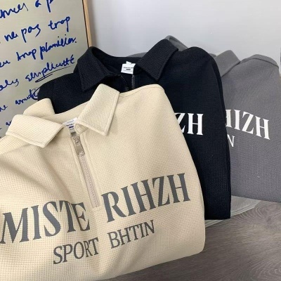 华夫格美式复古翻领t恤短袖男Polo衫重磅潮牌ins潮流体恤半袖夏装