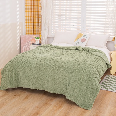 外贸纯色塔芙绒提花毛毯法兰绒毯子盖毯礼品空调毯多功能午睡毯