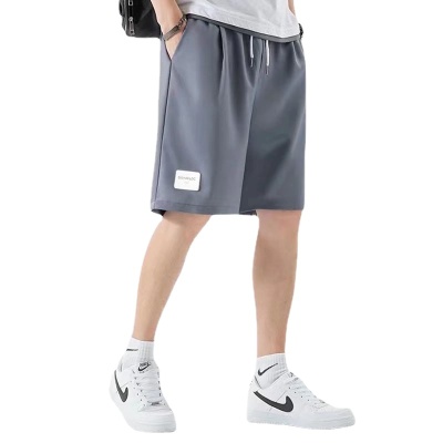 冰丝皮标短裤男士夏季薄款裤子外穿休闲五分裤沙滩运动宽松大裤衩