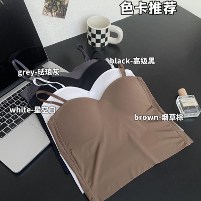 大码女装胖mm无钢圈冰丝吊带背心内搭带胸垫打底外穿内衣女士背心
