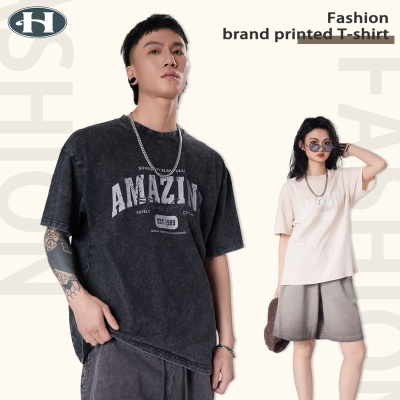 RJ男装洗水夏季新款短t男半袖宽松大版oversize潮牌男女同款短袖