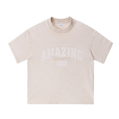 精梳棉男装短袖男T恤男女同款夏季新款休闲美式情侣水洗潮牌纯棉