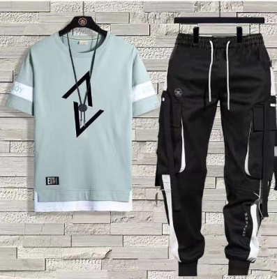 短袖t恤男士夏季薄款休闲长裤运动套装男装一套宽松半袖体恤