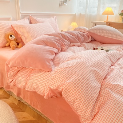 冬季牛奶绒四件套批发日式水洗棉床单被套加厚珊瑚绒床上用品南通