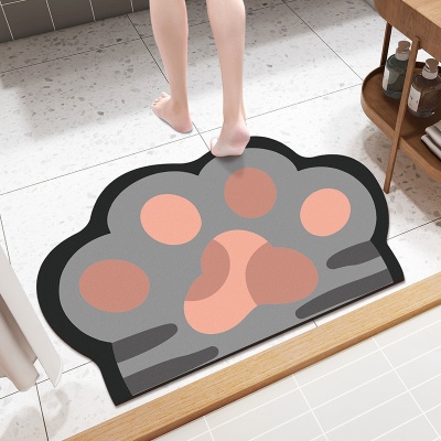 猫爪浴室地垫软胶硅藻泥吸水家用厕所卫生间门口踩脚垫进门地毯