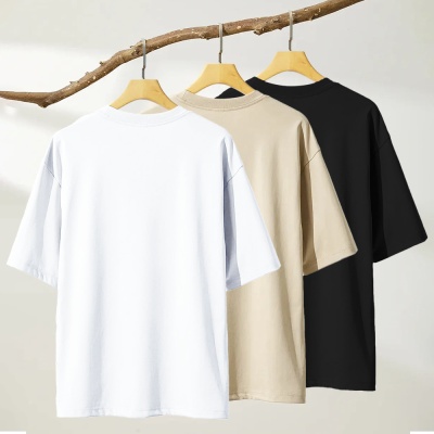 外贸热卖重磅潮牌男装t恤小领口oversize休闲短袖男涤纶上衣批发