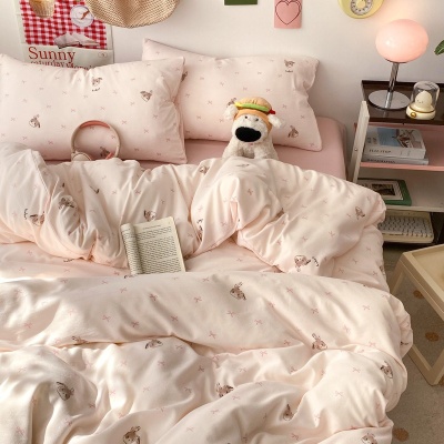 a类针织棉双层纱四件套纯棉被套床单床上用品学生宿舍三件套批发